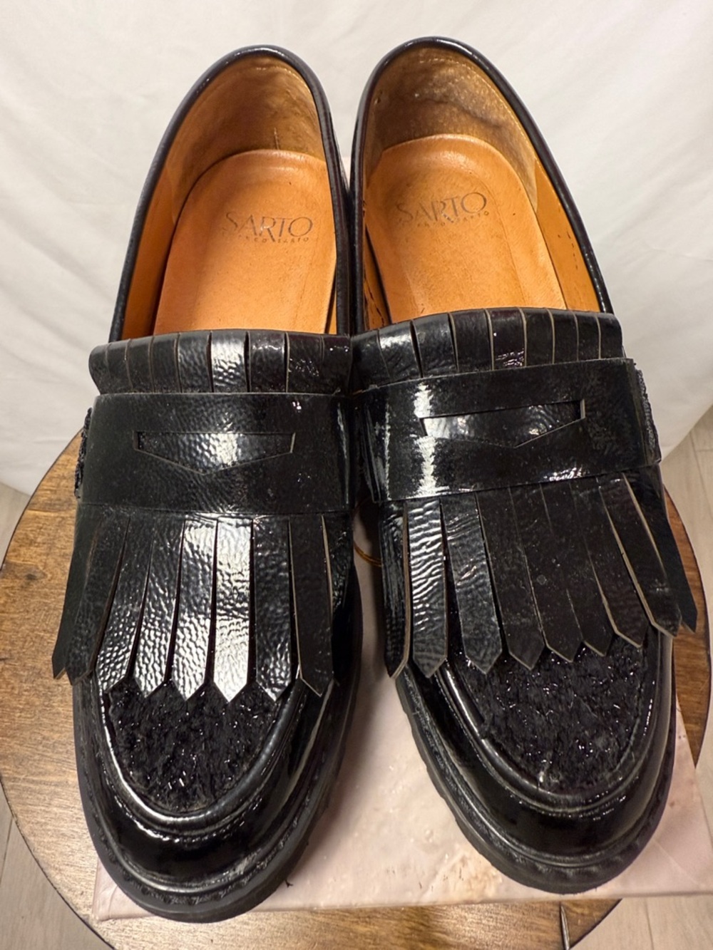Franco Sarto Black Patent Kiltie Penny Loafers Size 8 Preppy Normcore